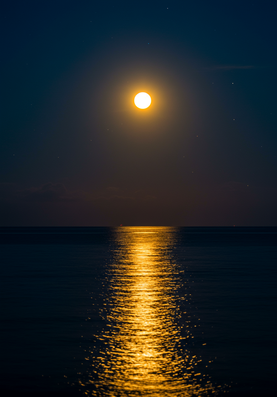 Ethereal full moon rising over the Philippine sea